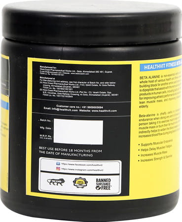 Healthvit Fitness Beta-Alanine Pre-Workout 200 Gm (0.44lbs) Powder | Unflavoured