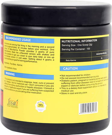 Healthvit Fitness Beta-Alanine Pre-Workout 200 Gm (0.44lbs) Powder | Unflavoured