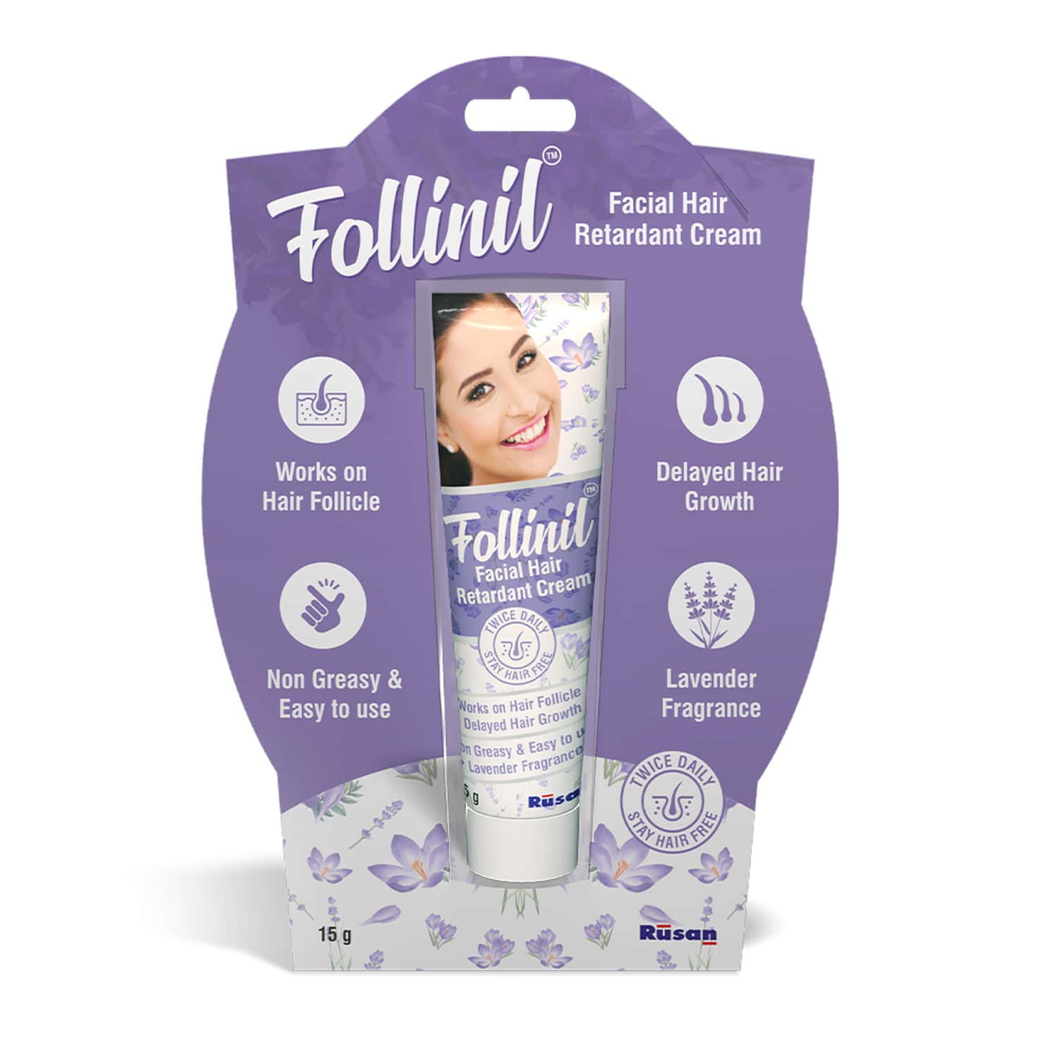 Rusan Follinil Facial Hair Retardant Cream | Tube | 15 Gm