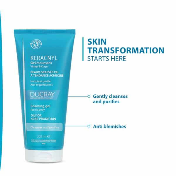 Ducray Keracnyl | Foaming Gel | For Oily Or Acne Prone Skin | 200 Ml
