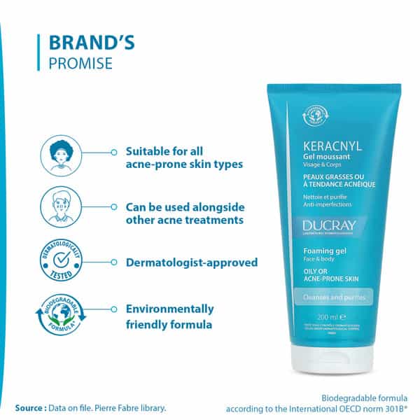 Ducray Keracnyl | Foaming Gel | For Oily Or Acne Prone Skin | 200 Ml