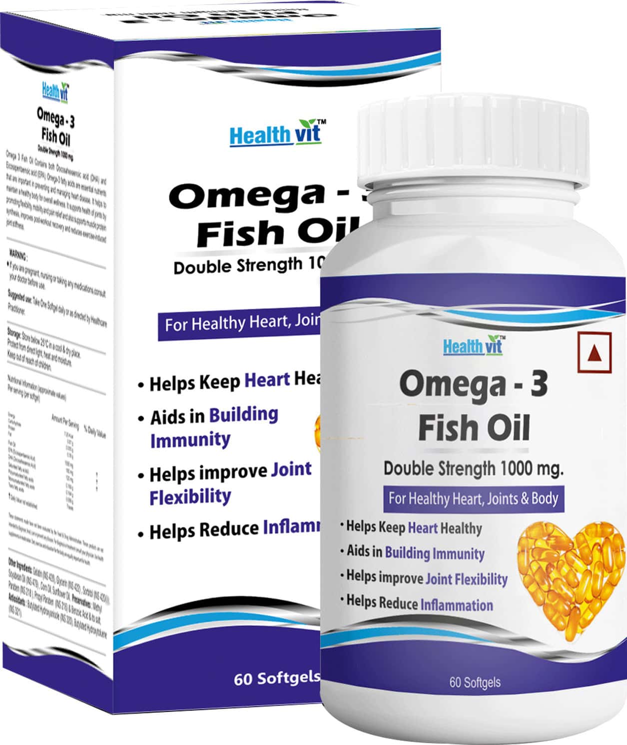 Healthvit Omega-3 Fish Oil 1000mg Double Strength 160mg Epa 120mg Capsules Bottle Of 60