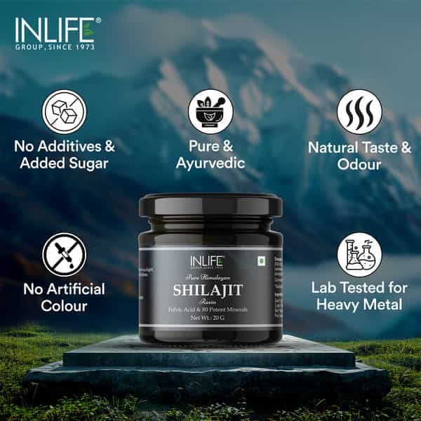 Inlife Shilajit Resin | Original Himalayan & Natural Shilajeet | 75% Fulvic Acid | Ayurvedic - 20G
