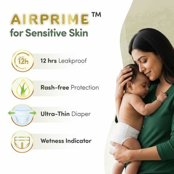 Mylo Baby Airprime Premium Diaper Pants Medium (M) Size (7-12 Kgs) (24 Count) Leak Proof| No Rashes