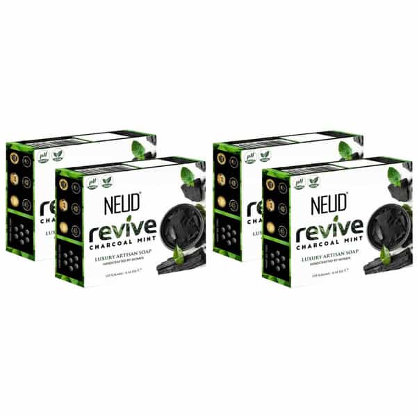 Neud Revive Charcoal Mint Luxury Handmade Soaps Bar - Pack 4 | 125Gm Each