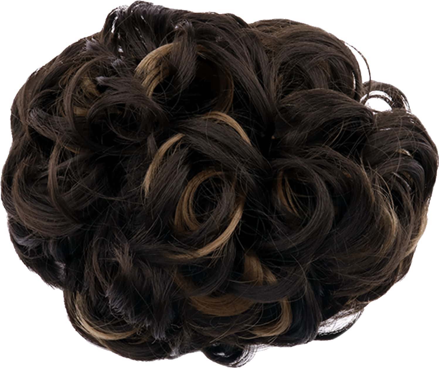 Streak Street Dark Brown Messy Bun With Golden Highlights