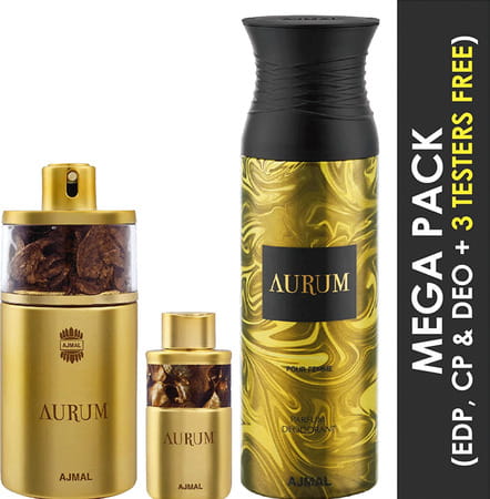 Ajmal Aurum Edp & Aurum Cp & Aurum Deo For Women Bundle Of 3 + 3 Parfum Testers Free