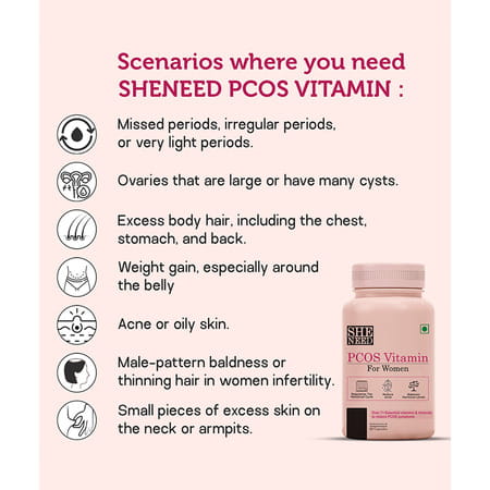 Sheneed Pcos Vitamin For Women For Acne | Facial Hair-Myo-Inositol-60 Capsules (60 Capsules)