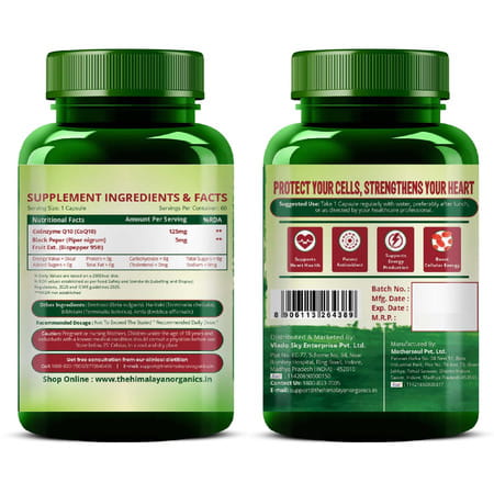 Vlado's Himalayan Organics Coq10 - 125Mg With Biopepper - 5Mg | For Men And Women - 60 Veg Capsules