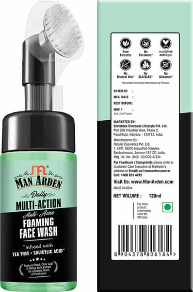 Man Arden Daily Multi-Action Anti - Acne Foaming Face Wash Tea Tree + Salicylic No Sls 120Ml