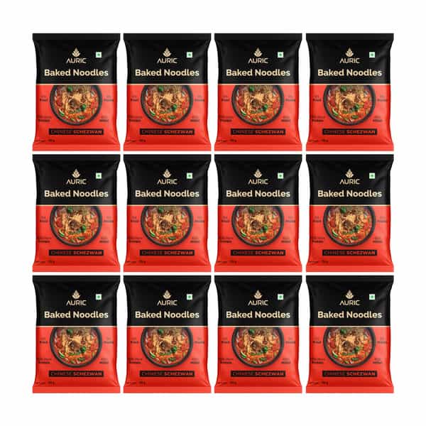 Auric Baked Instant Chinese Schezwan Noodles 70G (Pack Of 12) Baked | Not Fried