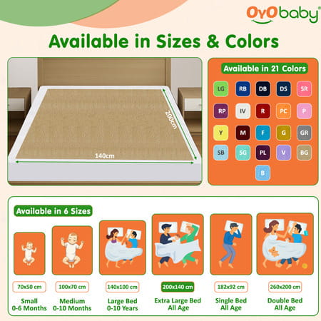 Oyo Baby Waterproof Bed Protector Baby Dry Sheet Extra Large Beige (140 Cm X 200 Cm)