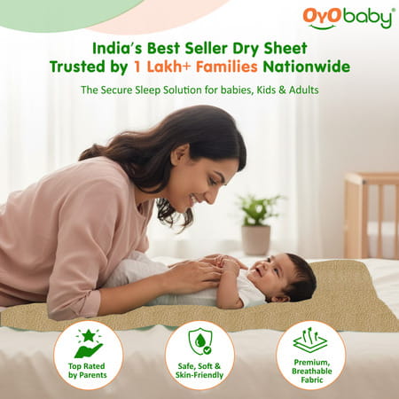 Oyo Baby Waterproof Bed Protector Baby Dry Sheet Extra Large Beige (140 Cm X 200 Cm)
