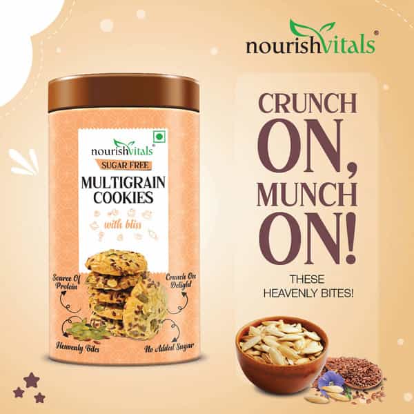 Nourishvitals Multigrain Sugar Free Cookies Source Of Protein Genius Snack No Added Sugar 120G X2