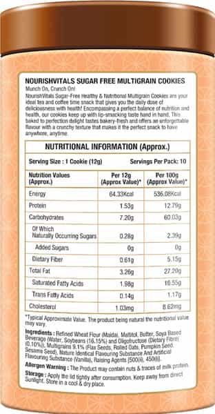 Nourishvitals Multigrain Sugar Free Cookies Source Of Protein Genius Snack No Added Sugar 120G X2