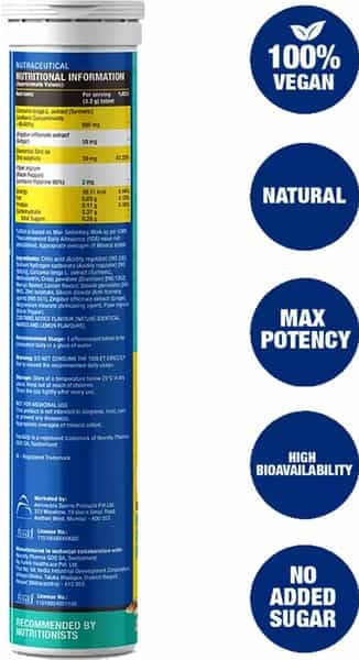 Fast&Up Curcumin 500 Mg With 95% Piperine - Immunity Shield & High Potency - Mango - 25 Tablets