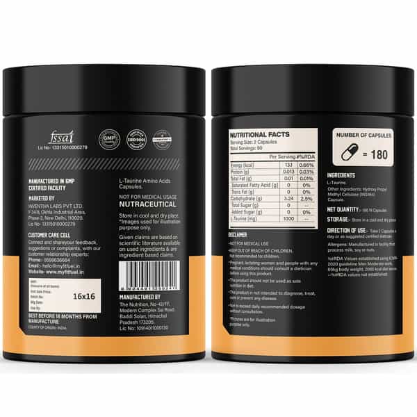 Myfitfuel L-Taurine (1000Mg) 240 Capsules| Amino Acid