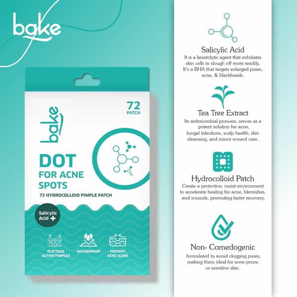 Bake 2% Salicylic Acid Hydrocolloid Pimple Patches|Waterproof Patches| For Acne | Acne Marks 72 Dots
