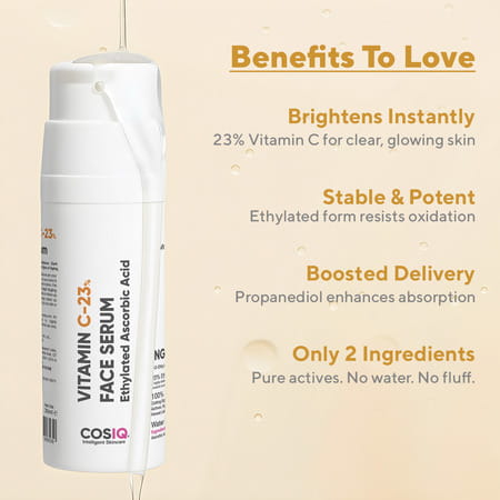 Cos-Iq Vitamin C-23% Face Serum 30Ml | Only 2 Ingredients | Safe Effective Skin Brightening Serum