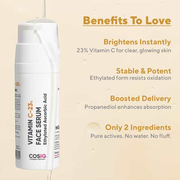 Cos-Iq Vitamin C-23% Face Serum 30Ml | Only 2 Ingredients | Safe Effective Skin Brightening Serum
