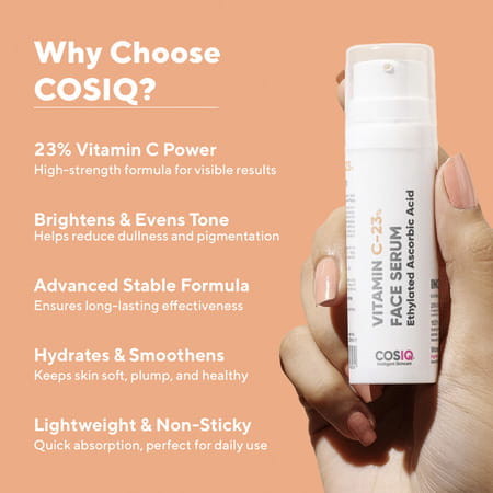 Cos-Iq Vitamin C-23% Face Serum 30Ml | Only 2 Ingredients | Safe Effective Skin Brightening Serum