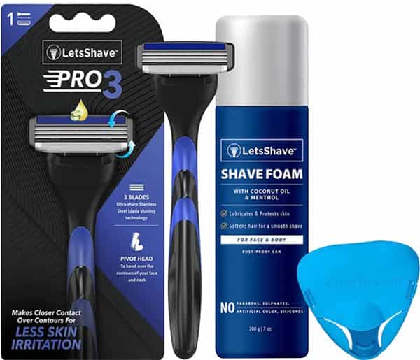 Letsshave Pro 3 Razor Trial Kit For Men-Pro 3 Blade-Razor Handle+Razor Cap+Shave Foam-200 Gm