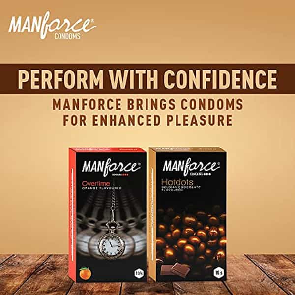 Manforce Premium Hotdots Belgian Chocolate & Overtime Orange 3In1 Condoms(Set Of 2 20 Pcs)