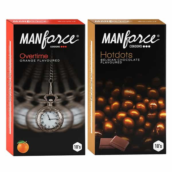 Manforce Premium Hotdots Belgian Chocolate & Overtime Orange 3In1 Condoms(Set Of 2 20 Pcs)