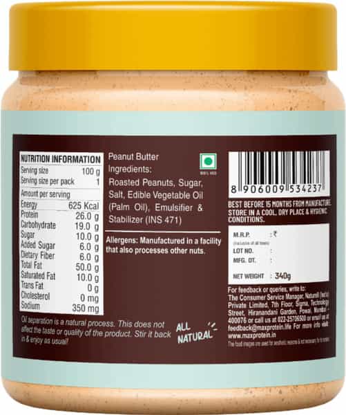 Max Protein Peanut Spread - Classic Crunchy [340 Gm] - Pack Of 1