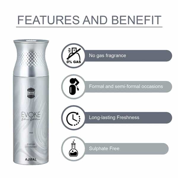 Ajmal 1 Evoke Silver Edition For Him For Men & 3 Magnetize For Men & Women Deo Each 200Ml Pack Of 4