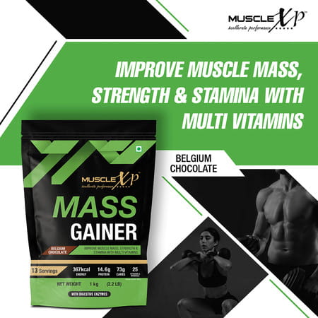 Musclexp Mass Gainer Belgium Chocolate 1kg Pouch (2.2 Lb) (Pack Of 3)