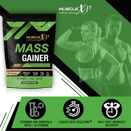 Musclexp Mass Gainer Belgium Chocolate 1kg Pouch (2.2 Lb) (Pack Of 3)