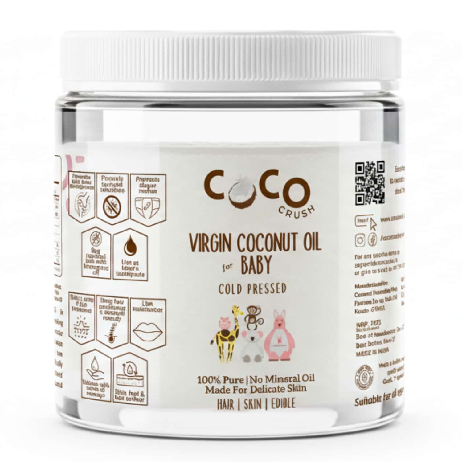 Coco Crush Cold Pressed Virgin Coconut Oil For Baby Hair & Skin Massage - Jar 200ml