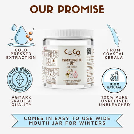 Coco Crush Cold Pressed Virgin Coconut Oil For Baby Hair & Skin Massage - Jar 200ml