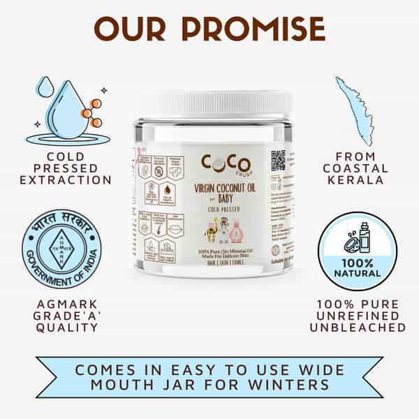 Coco Crush Cold Pressed Virgin Coconut Oil For Baby Hair & Skin Massage - Jar 200Ml