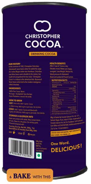 Christopher Cocoa Drinking Chocolate Cocoa Powder Dark No Sugar 200G
