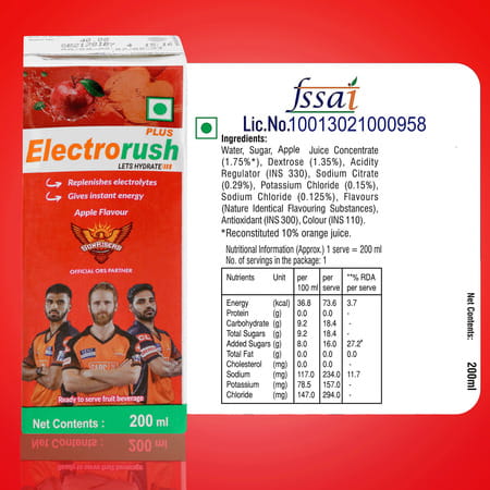 Electrorush Plus Apple Health Drink Tetrapack Pack Of 8 (200 Ml)