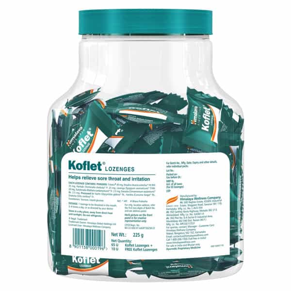 Himalaya Koflet Lozenges | For Sore Throat | Cough Relief | Itching And Irritation| Jar | 65+10 Free
