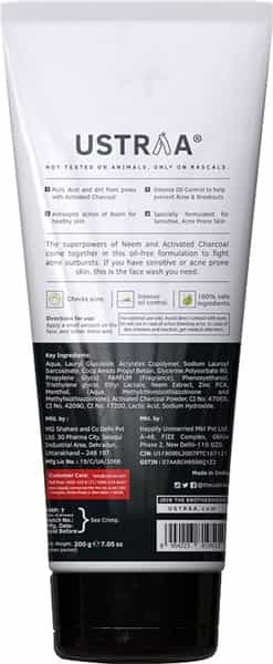 Ustraa Face Wash - Neem & Charcoal - 200 Gm