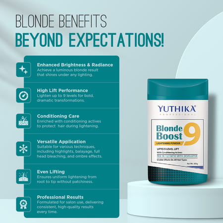 Yuthika Professional Blonder Powder For Hair 500G | Blonde Boost Hair Lightning | Upto 9 Levels Lift