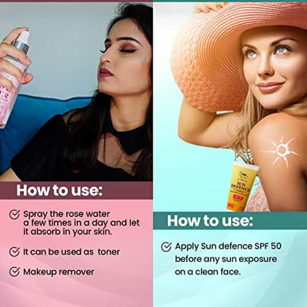 Tnw The Natural Wash Combo Of Rose Water Toner & Sun Defence Sunscreen Cream 200 Ml| Face 50G