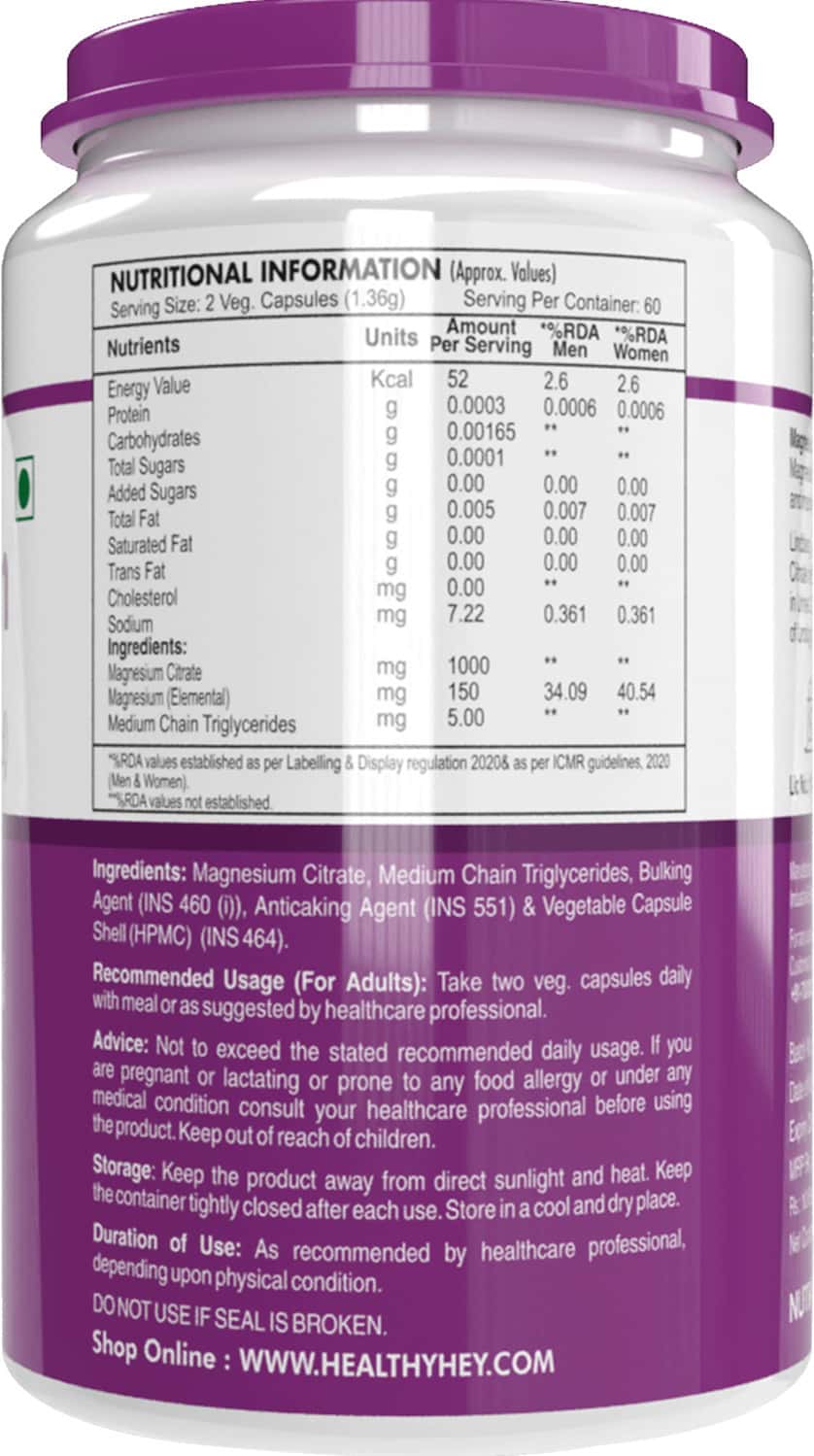 Buy HEALTHYHEY NUTRITION MAGNESIUM CITRATE 120 VEGETABLE CAPSULES