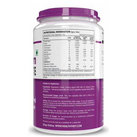 Healthyhey Nutrition Magnesium Citrate - 120 Vegetable Capsules
