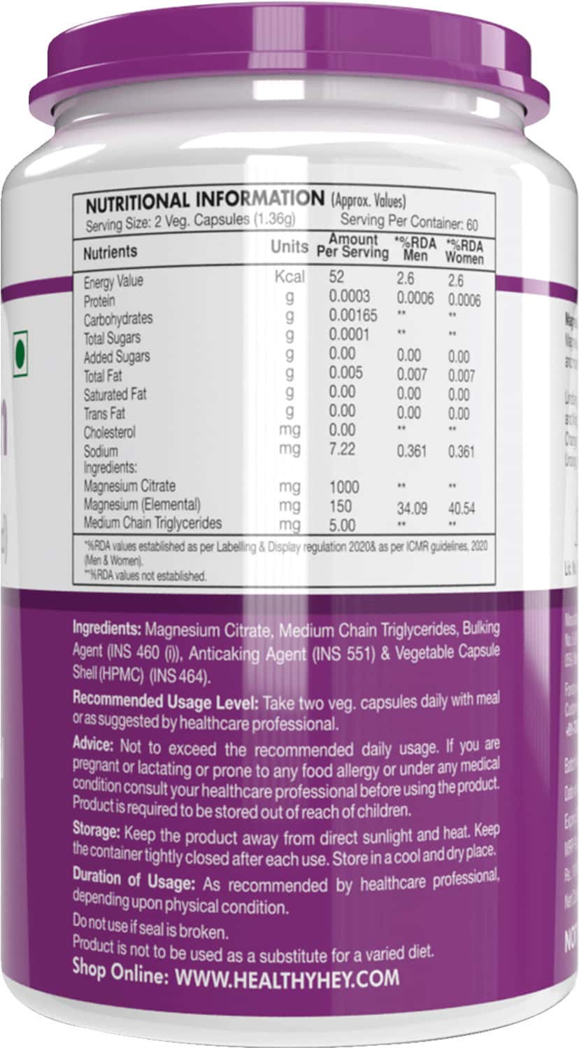 Buy HEALTHYHEY NUTRITION MAGNESIUM CITRATE 120 VEGETABLE CAPSULES