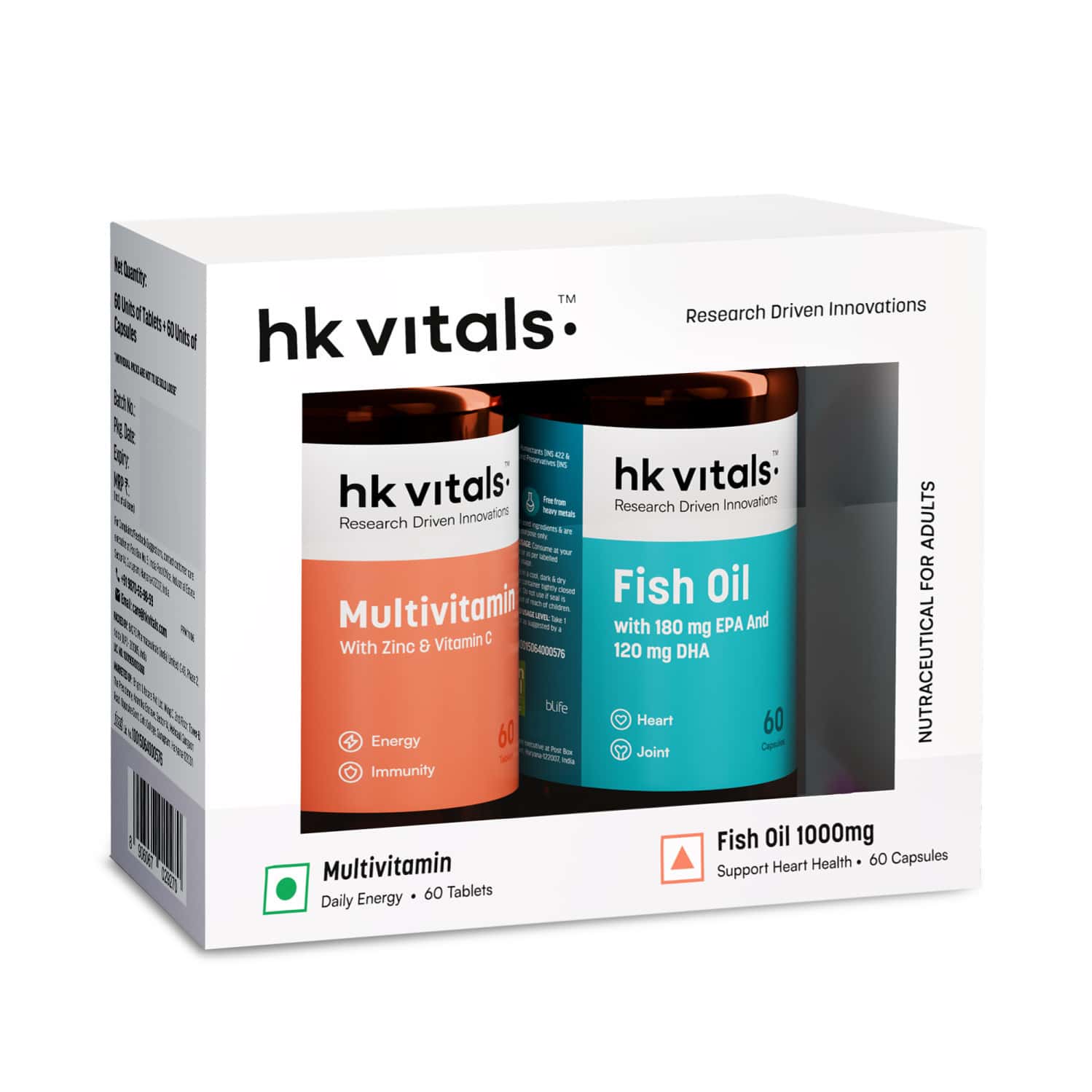Hk Vitals Combo For Women & Men | 60 Multivitamin Tablets & 60 Fish Oil Capsules