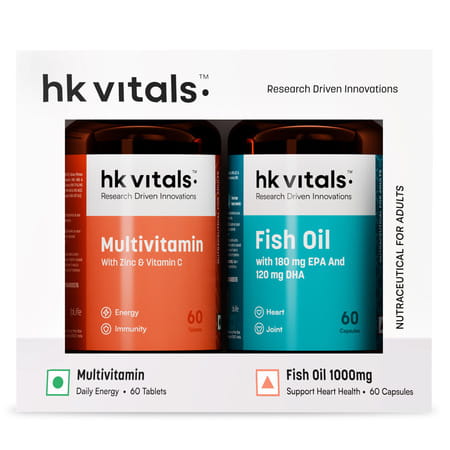 Hk Vitals Combo For Women & Men | 60 Multivitamin Tablets & 60 Fish Oil Capsules