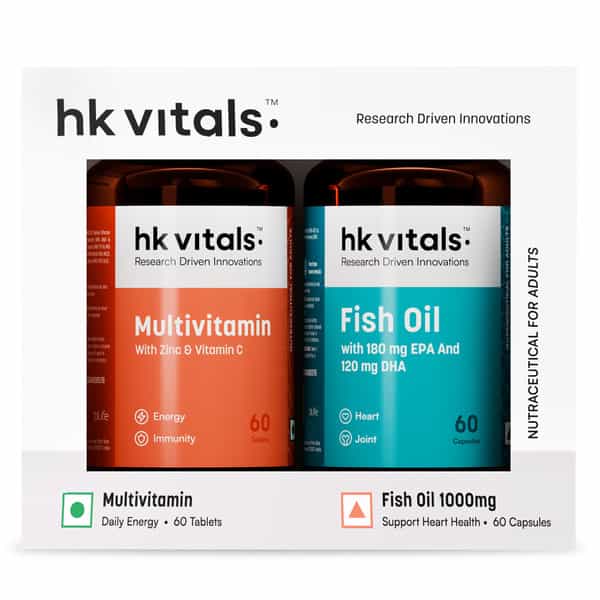 Hk Vitals Fish Oil And Multivitamin (60 Tablets Each) Combo Pack | 1000Mg Omega 3 With 180Mg Epa