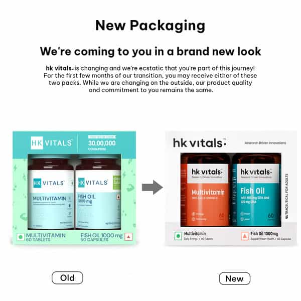 Hk Vitals Fish Oil And Multivitamin (60 Tablets Each) Combo Pack | 1000Mg Omega 3 With 180Mg Epa