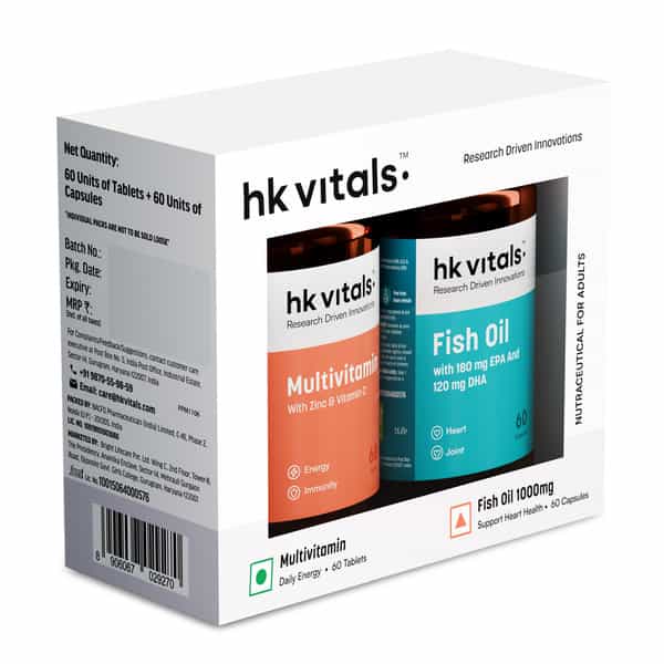 Hk Vitals Fish Oil And Multivitamin (60 Tablets Each) Combo Pack | 1000Mg Omega 3 With 180Mg Epa