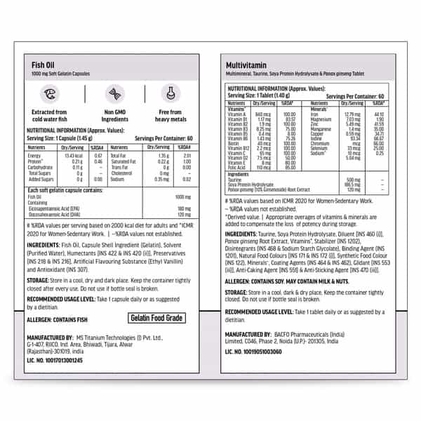Hk Vitals Fish Oil And Multivitamin (60 Tablets Each) Combo Pack | 1000Mg Omega 3 With 180Mg Epa